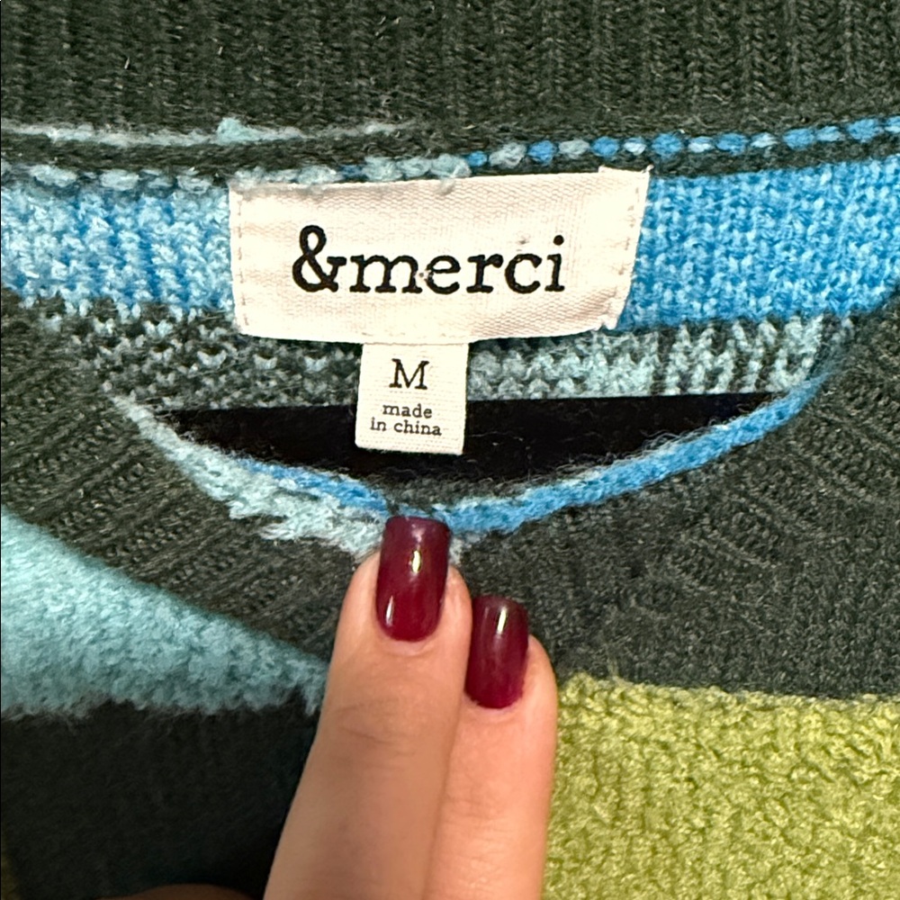 &Merci Green and Blue Patchwork Sweater size Medium - Picture 4 of 8